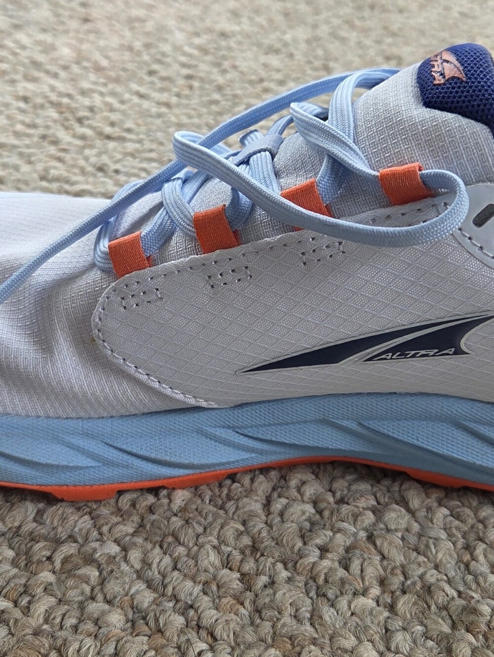 Altra White Light Blue Trail Runner with Orange Sole Accents - Picture 7 of 8